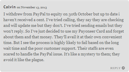 Equity PayPal Withdrawal Problem